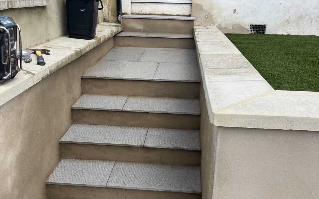 Front Retaining Wall, Rendered Finish and New Steps in Kenley, Surrey